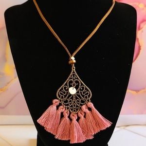 Boho Fringe Necklace - 12 inch leather chain